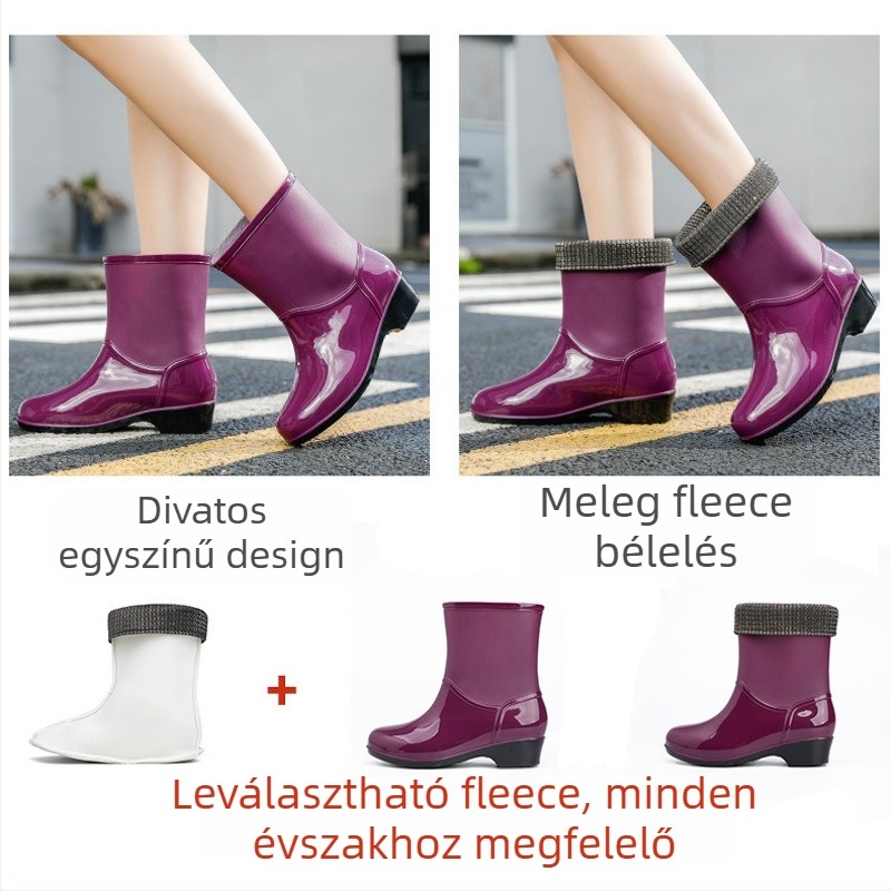 Női PVC esőcsizma középmagas, vastagított kivitel, vízálló, lapos sarok