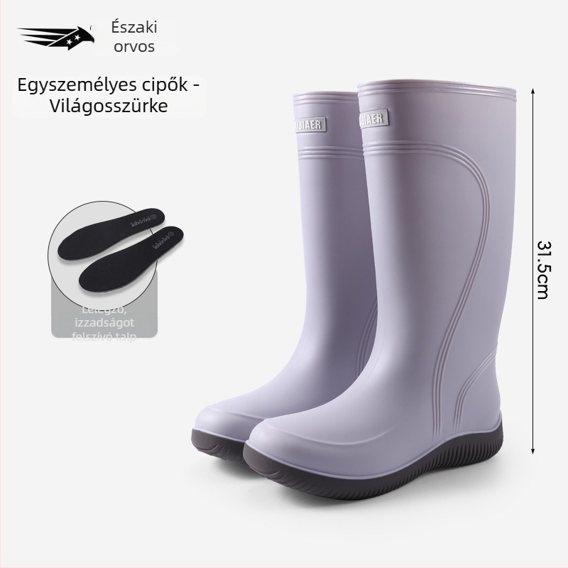 Női esőcsizmák PVC felsőrész, magas szár, alacsony sarka 1–3 cm, négy évszak, zárás mandzsettával