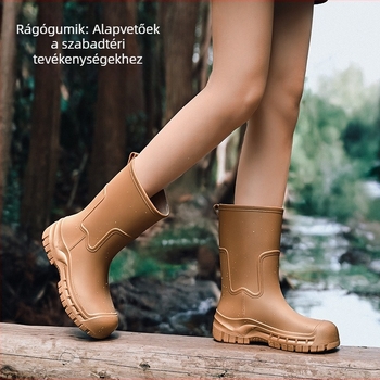 Gongli női esőcsizma középmagos szárú, vízálló PVC felső rész, vastagított talp a magasság növeléséért, alacsony sarok 1–3 cm, csúszásmentes szilikon talp, egyszínű