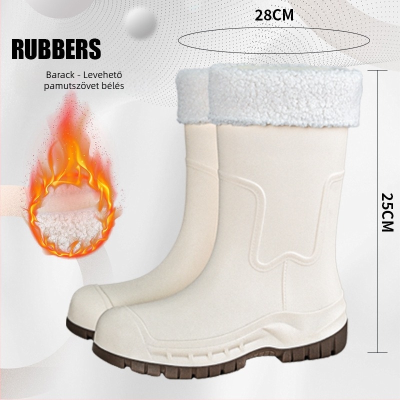 Gongli női esőcsizma középmagos szárú, vízálló PVC felső rész, vastagított talp a magasság növeléséért, alacsony sarok 1–3 cm, csúszásmentes szilikon talp, egyszínű