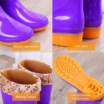 Női PVC esőcsizmák, középmagas szár, alacsony sarkú 1–3 cm, egyszínű, négy évszakos viselet
