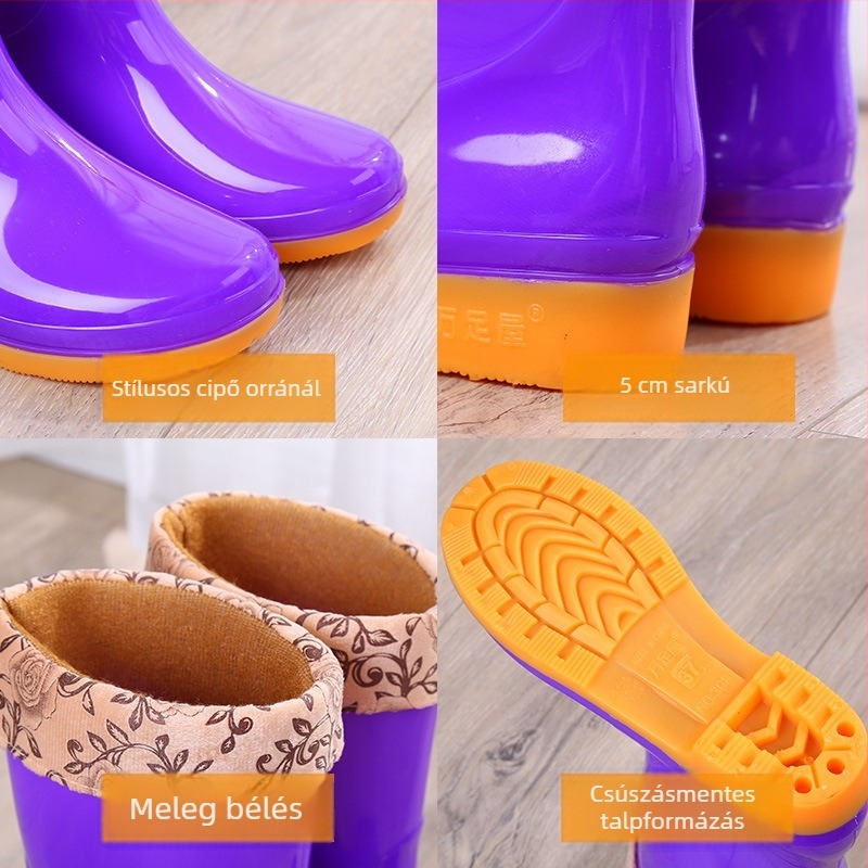 Női PVC esőcsizmák, középmagas szár, alacsony sarkú 1–3 cm, egyszínű, négy évszakos viselet