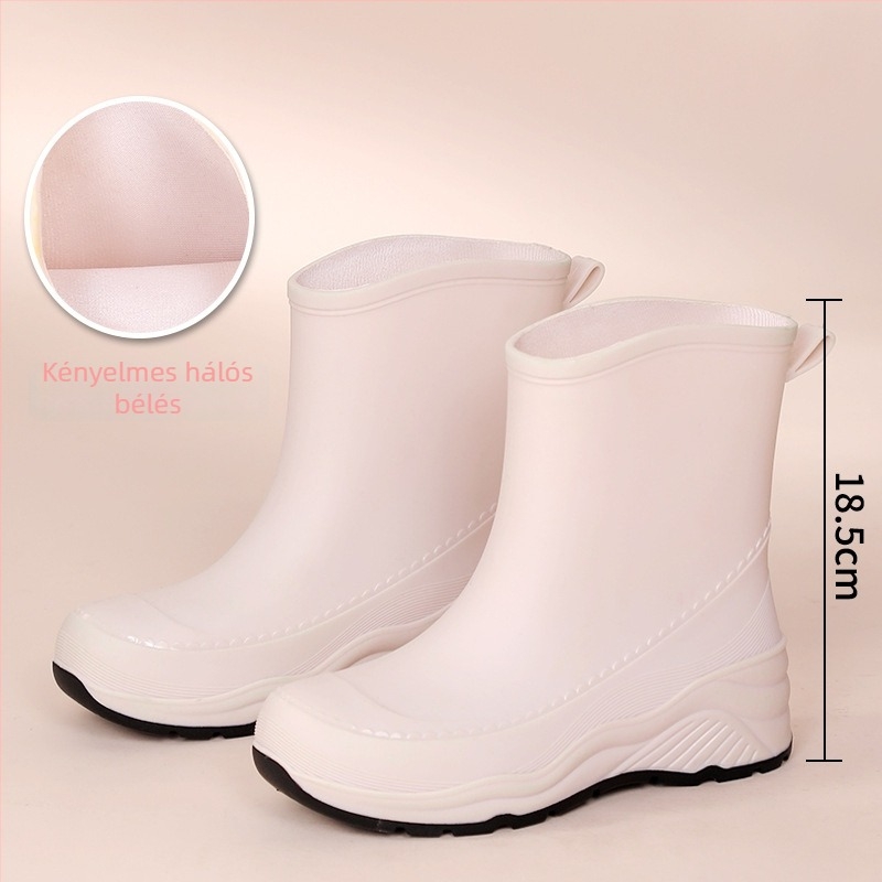 Női esőcsizmák, csúszásmentes, középmagas szár, PVC felsőrész, vízálló, alacsony sarok 1–3 cm
