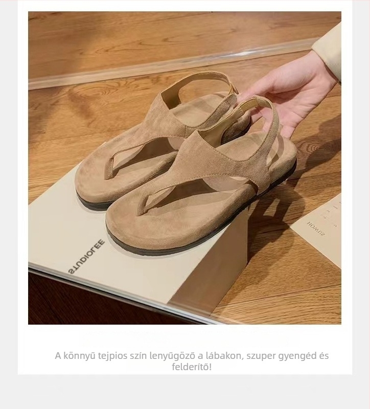 Női római stílusú minimalist szandál csattal, gumitalppal, lapos talppal, alacsony boka, légáteresztő.