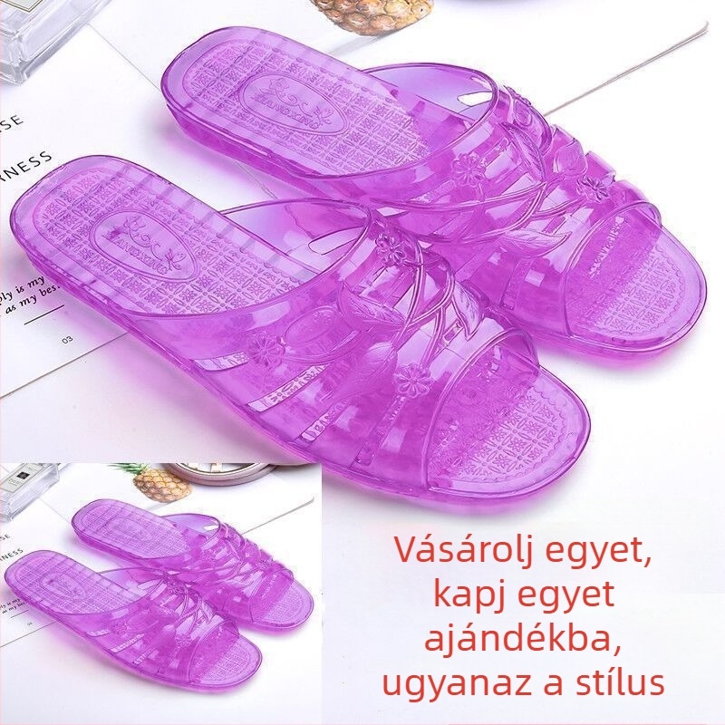 Női műanyag zselés papucs kristályokkal, csúszásmentes, lapos talpú, retro stílusú, nyárra