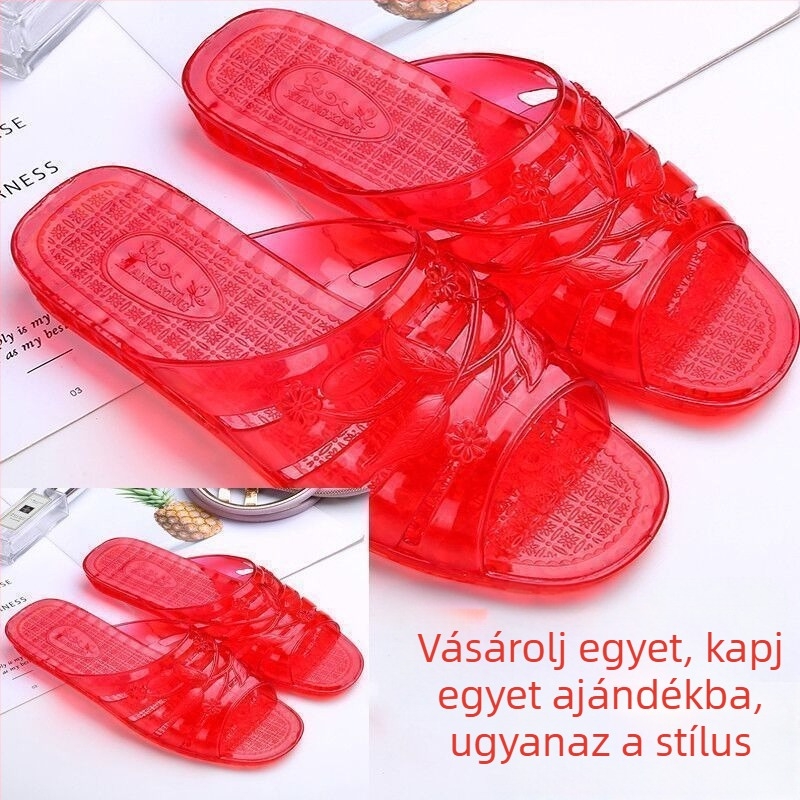 Női műanyag zselés papucs kristályokkal, csúszásmentes, lapos talpú, retro stílusú, nyárra