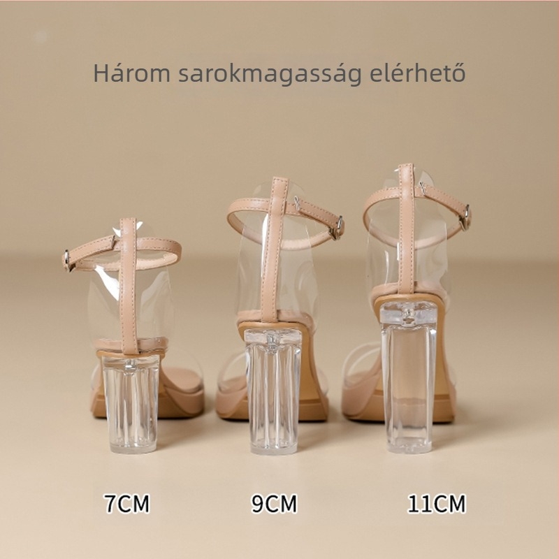 Magas sarkú pántos szandál csattal, mikrovlákból készült felsőrész, négyszögletes orr, gumi talp