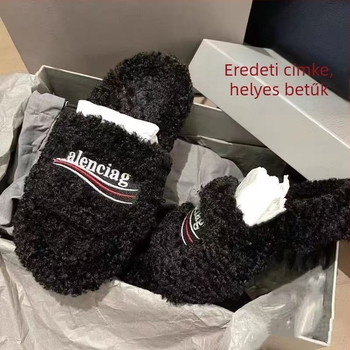 Női szőrös papucs báránygyapjúval és hímzéssel, sík talp, egy mozdulattal záródó, csúszásmentes, ütéscsillapító
