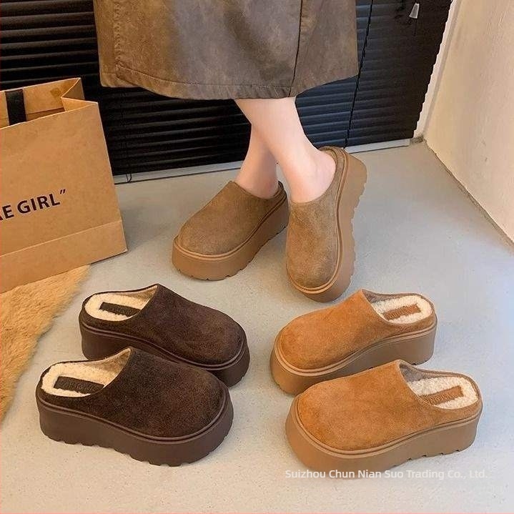 Női vastag talpú, zárt orrú kültéri papucs Birkenstock-stílusban, fleecével bélelt
