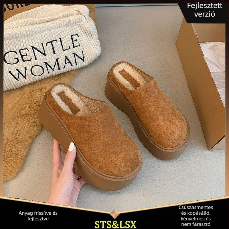 Női vastag talpú, zárt orrú kültéri papucs Birkenstock-stílusban, fleecével bélelt