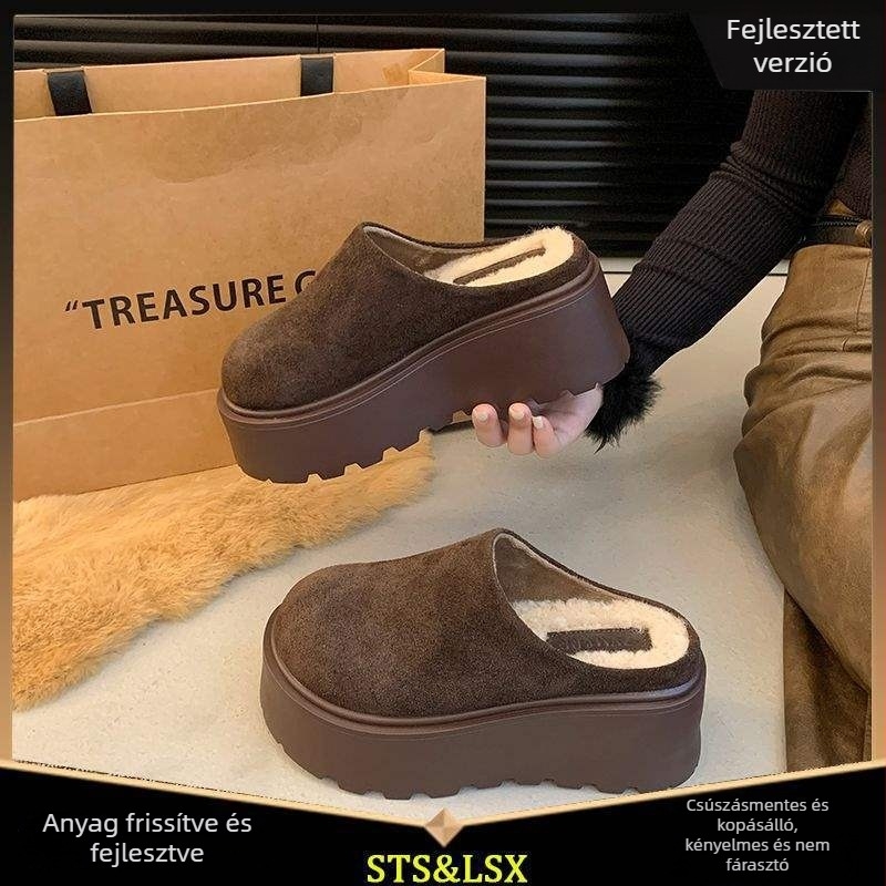 Női vastag talpú, zárt orrú kültéri papucs Birkenstock-stílusban, fleecével bélelt