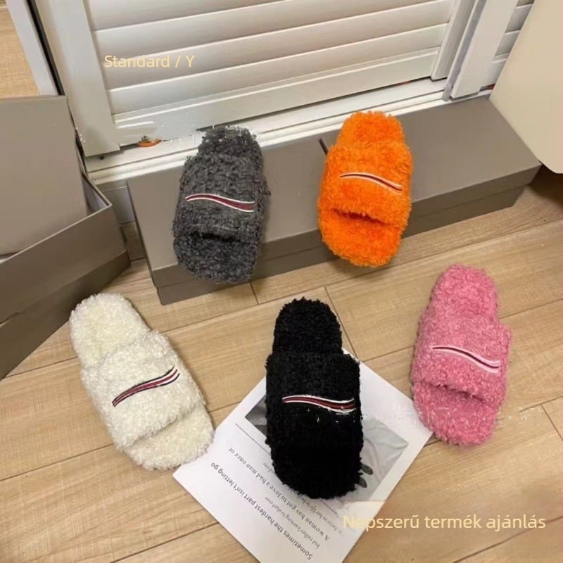 Felnőtt szőrme papucs csúszásmentes gumitalppal, belső gyapjú bélés, anti-slip, kopásálló