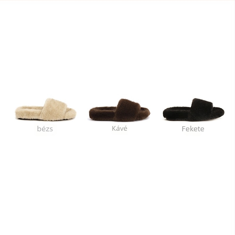 Női egypántos plüss papucs vastag gumitalppal, felső része műszőrme, bélés szuper rost, slip-on, mindennapi viselés, márka Crape Myrtle, Tél 2025