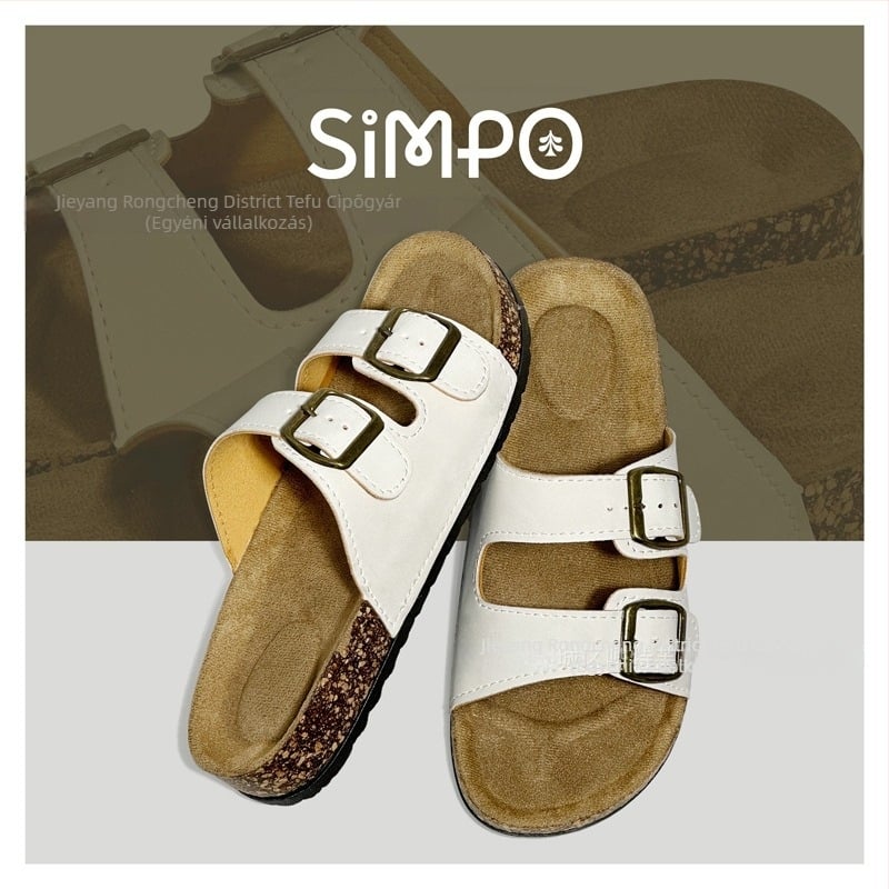 Birkenstock női cork papucs anti-slip PVC talppal, strandra és otthonra — felső rész szintetikus bőrből