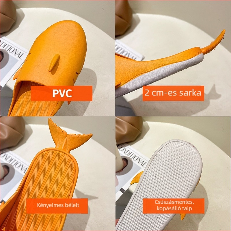 Baotou papucs felnőtteknek cápa mintával — PVC csúszásmentes belső és külső talp, zárt orr, állatmintás