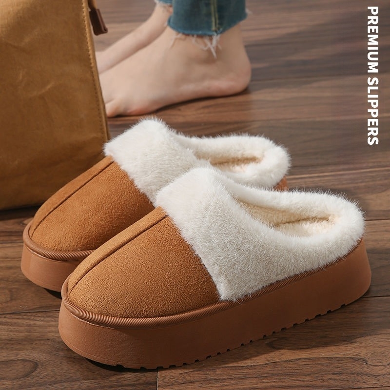Női PVC felső részű papucs, belső rövid plüss béléssel, 3-5 cm vastag talppal, meleg és kopásálló