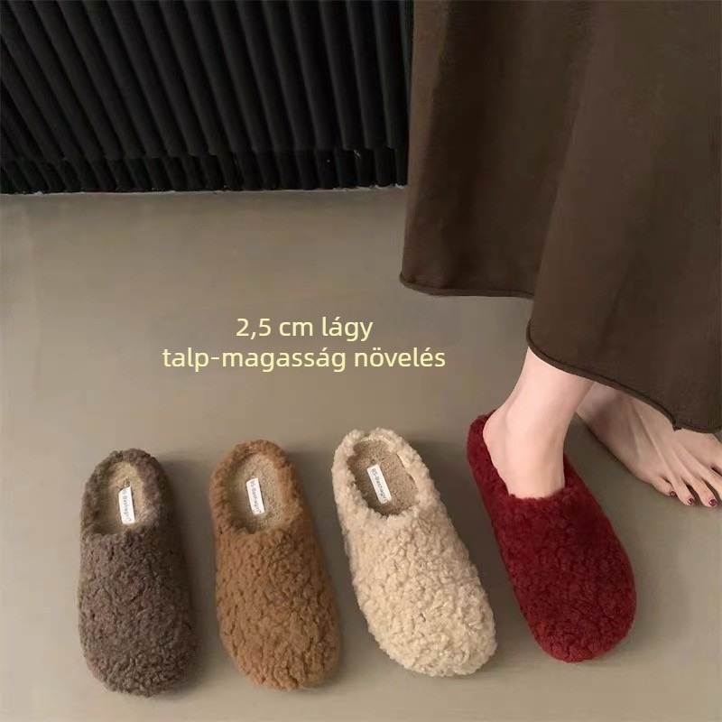 Női slip-on papucs műszőrmés belsővel, külső rész: mű plüss, gumitalp, 0–3 cm talpvastagság (ősz 2025)