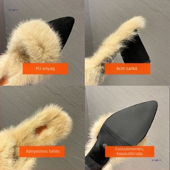 Pointed-Toe MŰLÉ cipő mesterséges plüss felsővel, gumírozott talppal, csúszásmentes