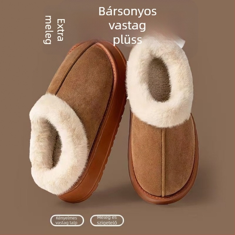 Női otthoni papucs, casual fazon, velúr felsőrész, EVA talp, 3-5 cm vastag talp, műszőr belsővel