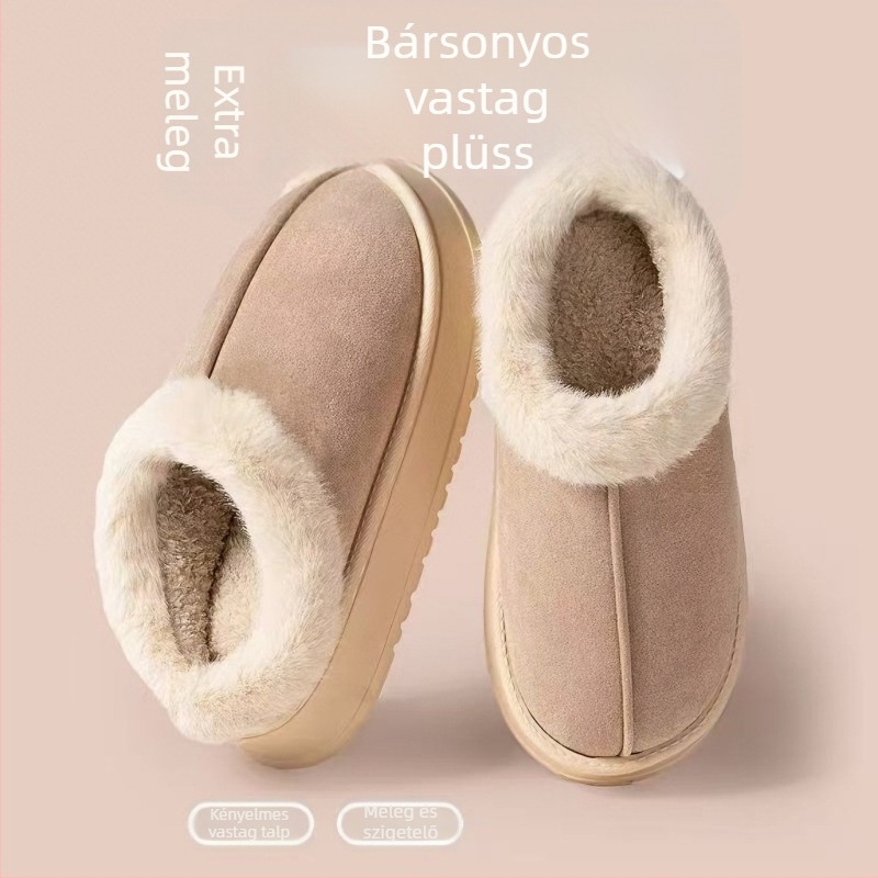 Női otthoni papucs, casual fazon, velúr felsőrész, EVA talp, 3-5 cm vastag talp, műszőr belsővel