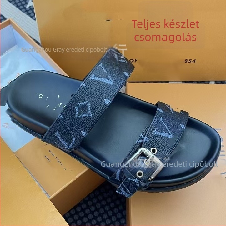 Strandpapucs férfiaknak és nőknek, felső rész mikroszálas bőr, PU talp, betűs minta, légáteresztő, lapos talp