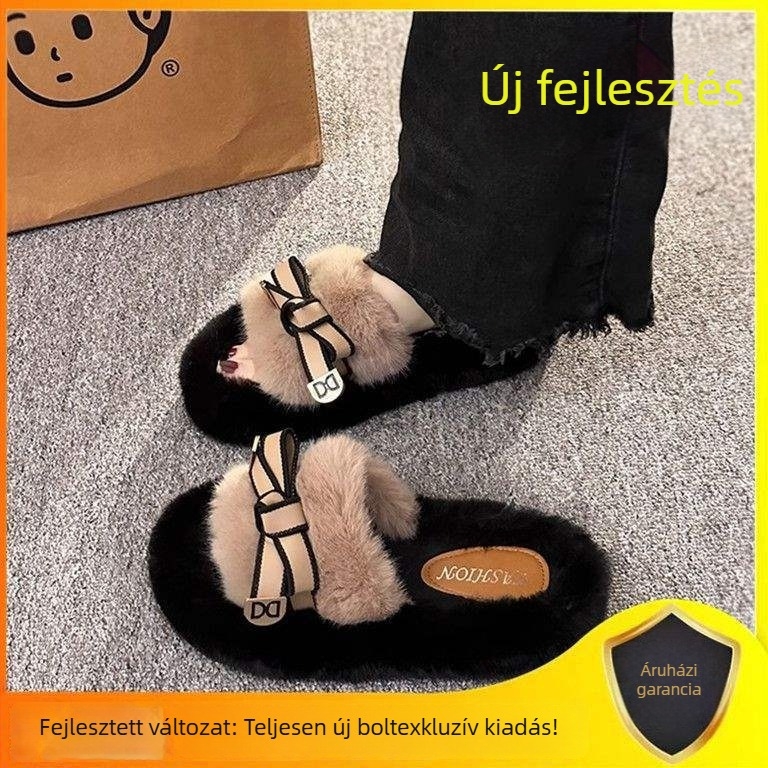 Női plüss papucs koreai stílusban, könnyűek, csúszásmentesek, kopásálló talppal; felsőrész: műszőrme, talp: foam rubber, talptak 0–3 cm