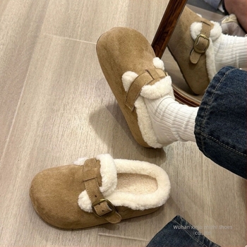 Női Birkenstock-stílusú vastag talpú papucs, velúr felső rész, bőr belső, gumírozott talp, csúszásmentes