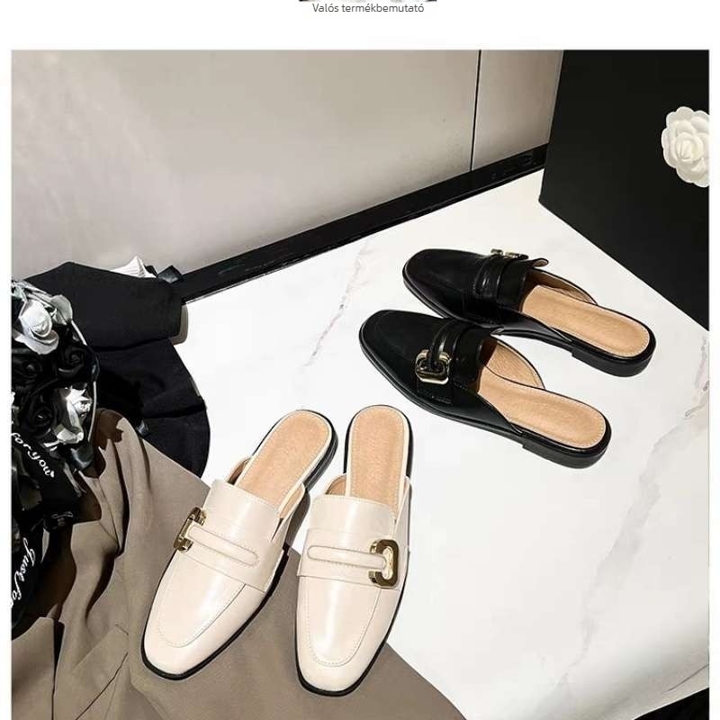 Női koreai stílusú mules PU talppal, lapos talppal, talp vastagsága 11 cm+, könnyű és csúszásmentes