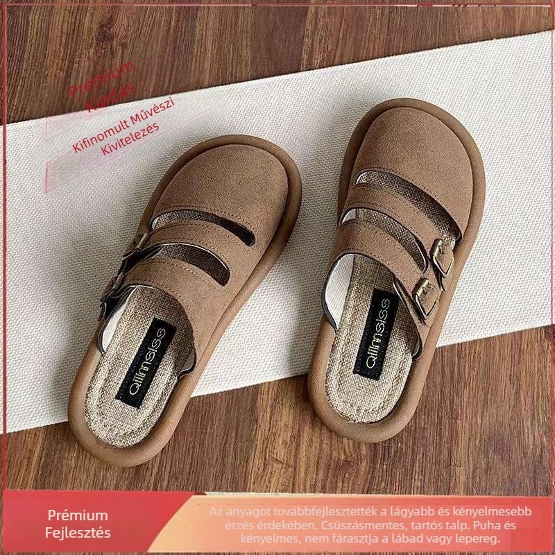 Női slip-on mules Toe-Cap és csattal, mikro szálas felsőrész, habtalp, talp vastagsága 11 cm+, lapos sarok, csúszásmentes