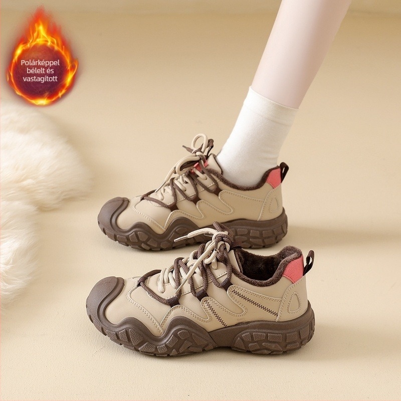 Női retro dad shoes — fleece béléssel, felsőrész: szintetikus bőr, belső hálós bélés, PVC talp, fűzővel