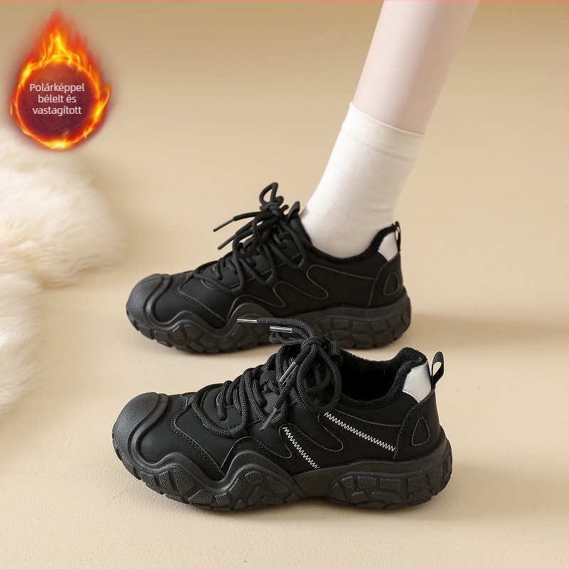Női retro dad shoes — fleece béléssel, felsőrész: szintetikus bőr, belső hálós bélés, PVC talp, fűzővel