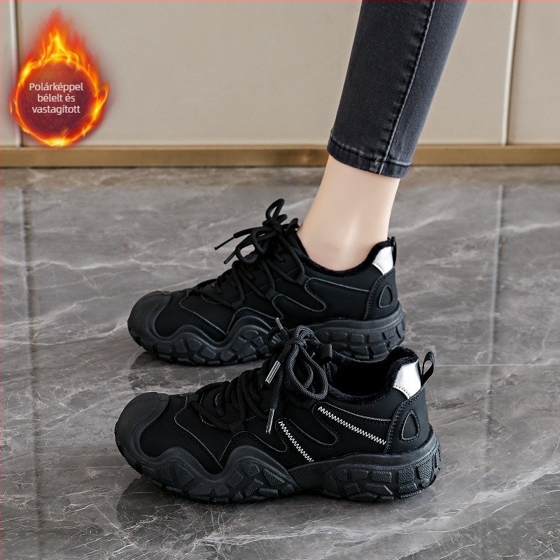 Női retro dad shoes — fleece béléssel, felsőrész: szintetikus bőr, belső hálós bélés, PVC talp, fűzővel