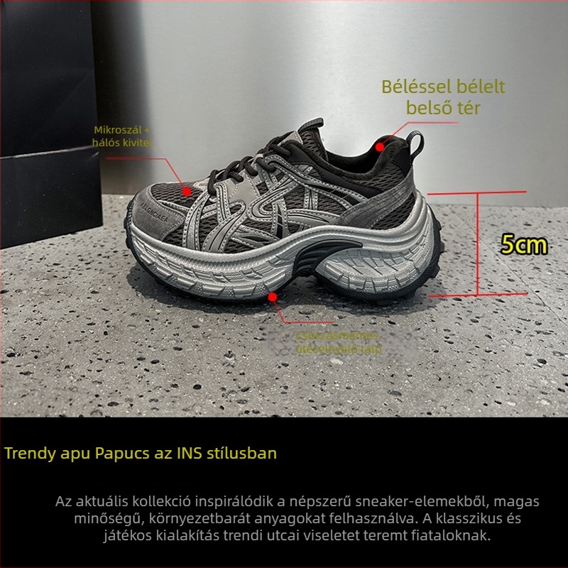 Magasító platformcipő vastag talppal, kerek orr, 3–5 cm sarok, felsőrész bőr és textil, elöl fűzőzár
