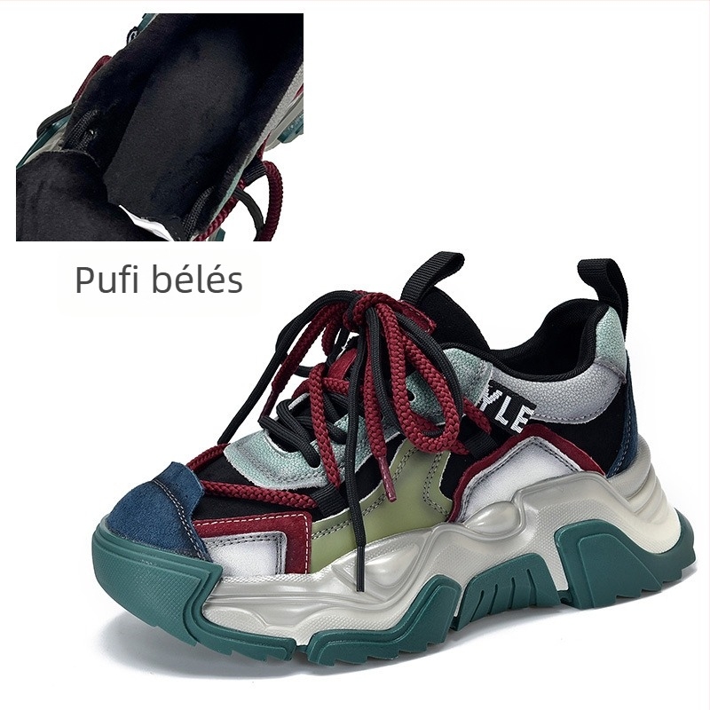 Női dad shoes, valódi bőrből készült felsőrész, kerek orr, középső sarok 3-5 cm, TPR talp, elöl fűzőzött
