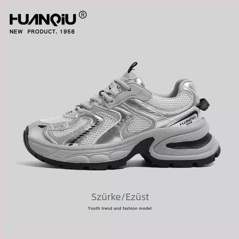 Női dad shoes stílusú cipő PU+mesh felsőrésszel, gumitalppal, kerek orr, 3-5 cm középmagas sarka