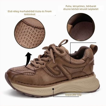 Női Dad Shoes valódi bőrből, 3-5 cm vastag talppal, fűzős zárás, középmagas felső, talp filmmel