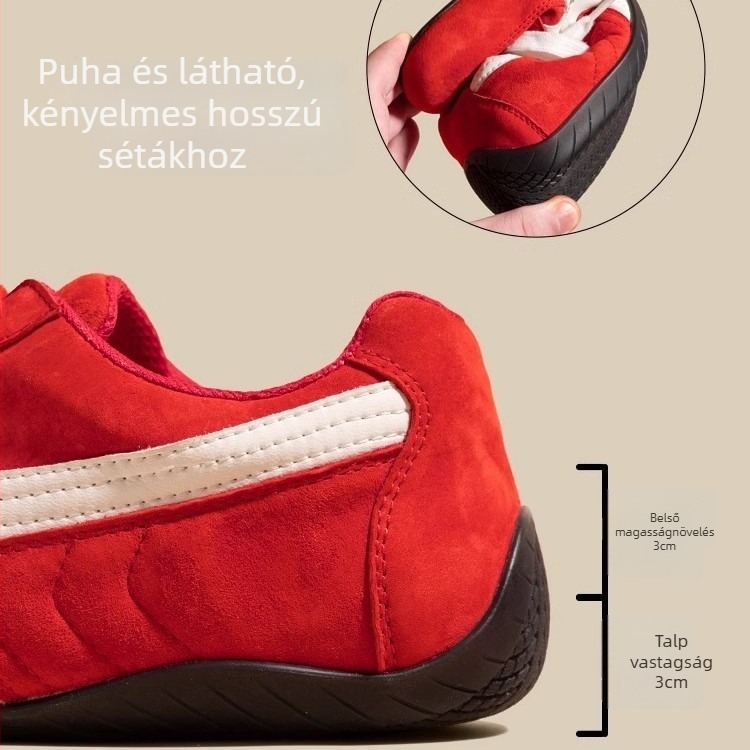 Női casual edzőcipő velúr felsőrésszel, 3–5 cm sarokkal, EVA talpbetét, gumírozott külső talp, fűzős zárás