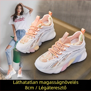 Női sportcipő lélegző felsőrésszel, két réteg marha bőrből és műbőrből, 6–8 cm-es sarokkal, PU talpbetét, talp marhacsont-szállal, dezodoráló és ütéscsillapító funkció