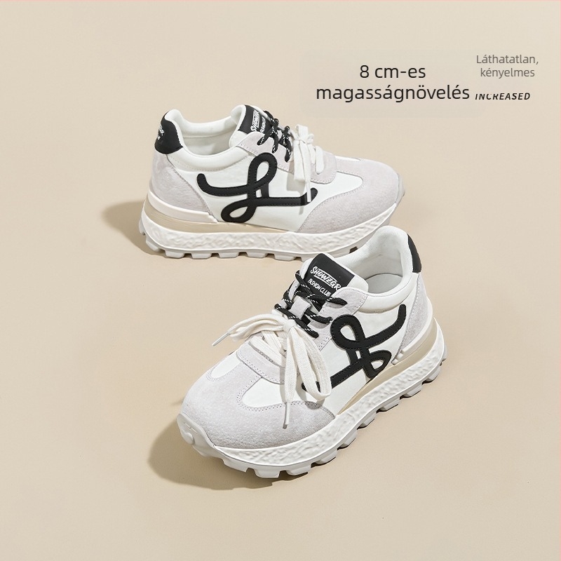 Női könnyű, retro edzőcipő 6–8 cm-es magasság-növeléssel, fleece bélés, lélegző belső háló, gumírozott talp, fűző.