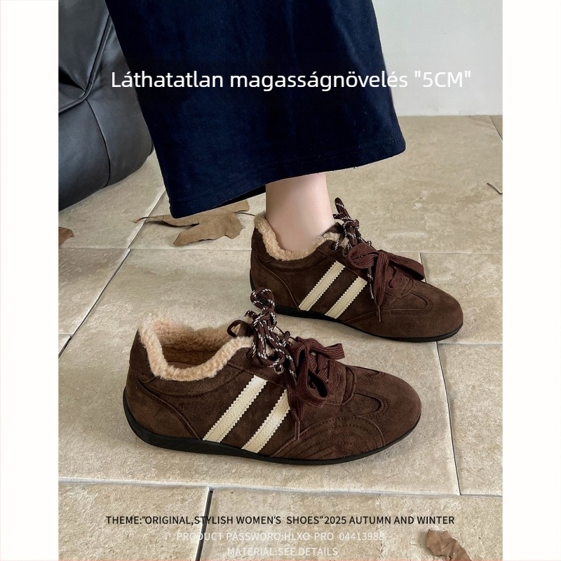 Női sportcipő split bőrből, fleece béléssel, gumírozott talppal, 3–5 cm sarokmagasság