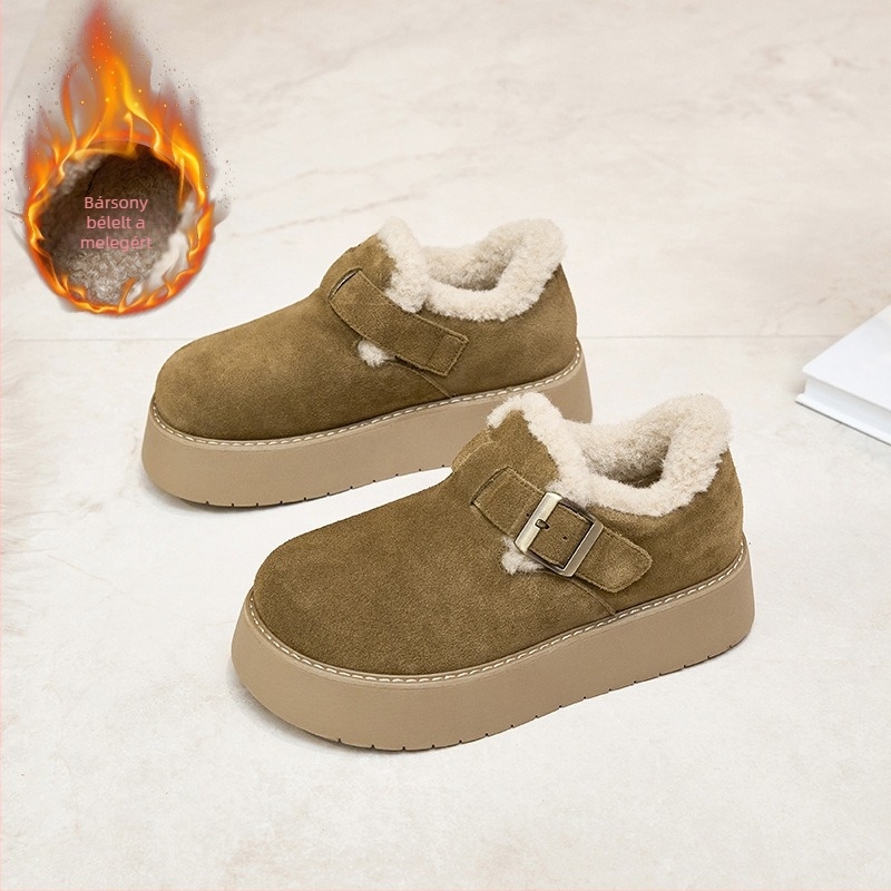 Női Boken cipő valódi bőrből, fleece bélés, kerek orr, 6–8 cm-es sarok, PU talp