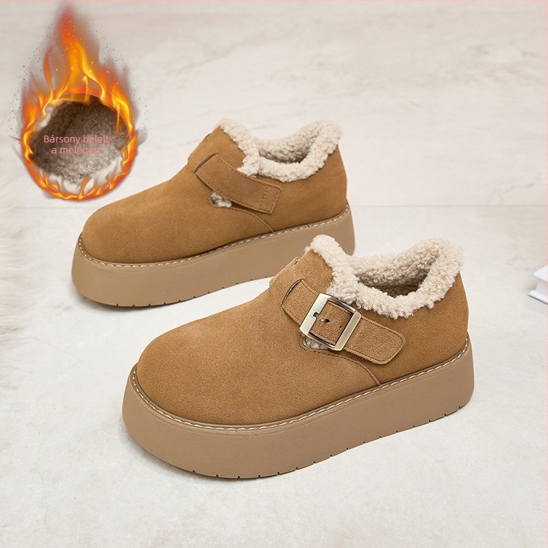 Női Boken cipő valódi bőrből, fleece bélés, kerek orr, 6–8 cm-es sarok, PU talp