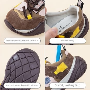 Női dad shoes – felső rész split bőrből, vastag gumitalp, 3–5 cm-es dőlt sarok, eleje fűzőzár, belső háló