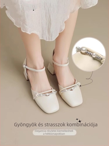 Női szandál egy pánttal, zárt orrú, mikroszálas bőr, gumitalp, alacsony sarkú
