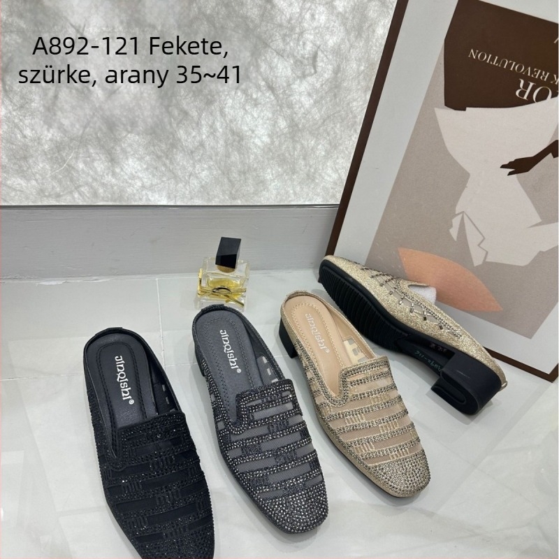 Jinqishi A892-121 Női papucs zárt ujjal, koreai stílus, slip-on, PU felső rész, TPU talp, nyár 2025
