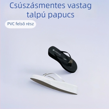 Platformos flip-flopok vastag gumitalppal, PVC felsőrész, csúszásmentes, kerek orrú, strandpapucs