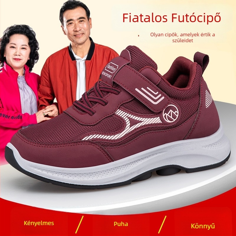 Őszi uniszex sétacipő, PU+háló felsőrész, Velcro-zárás, kerek orr, alacsony sarok 1-3 cm