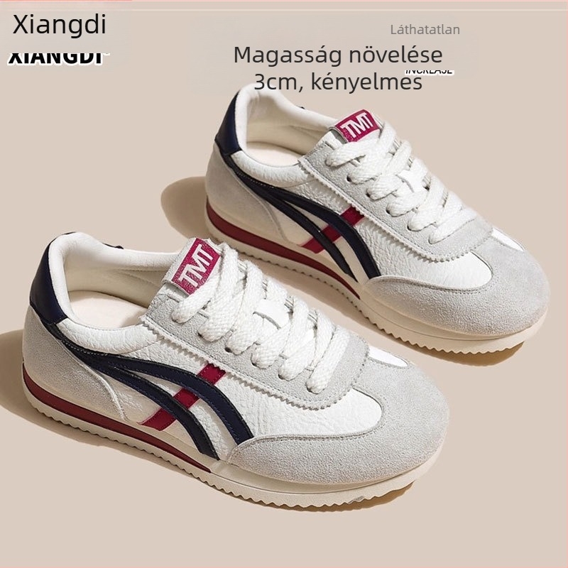 Dexun női edzőcipő, valódi bőrből, belső bőr bélés, gumírozott talp, elöl kötős zárás, 3–5 cm sarok, alacsony felsőrész