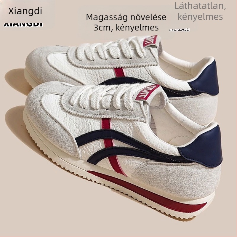 Dexun női edzőcipő, valódi bőrből, belső bőr bélés, gumírozott talp, elöl kötős zárás, 3–5 cm sarok, alacsony felsőrész