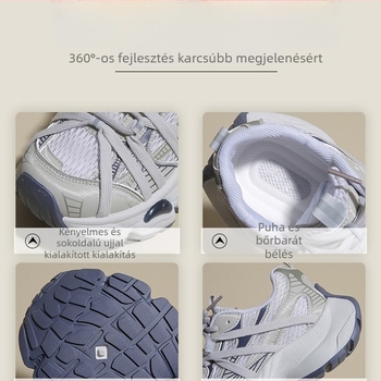 Női sportcipő vastag talppal, lélegző hálós felsőrész, elülső fűzőzárás, kerek orr, gumírozott talp